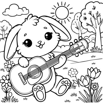 Hase, der Gitarre spielt